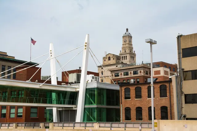 Downtown Davenport skybridge and city hall