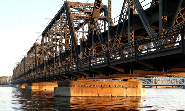 Government Bridge steel truss at golden hour