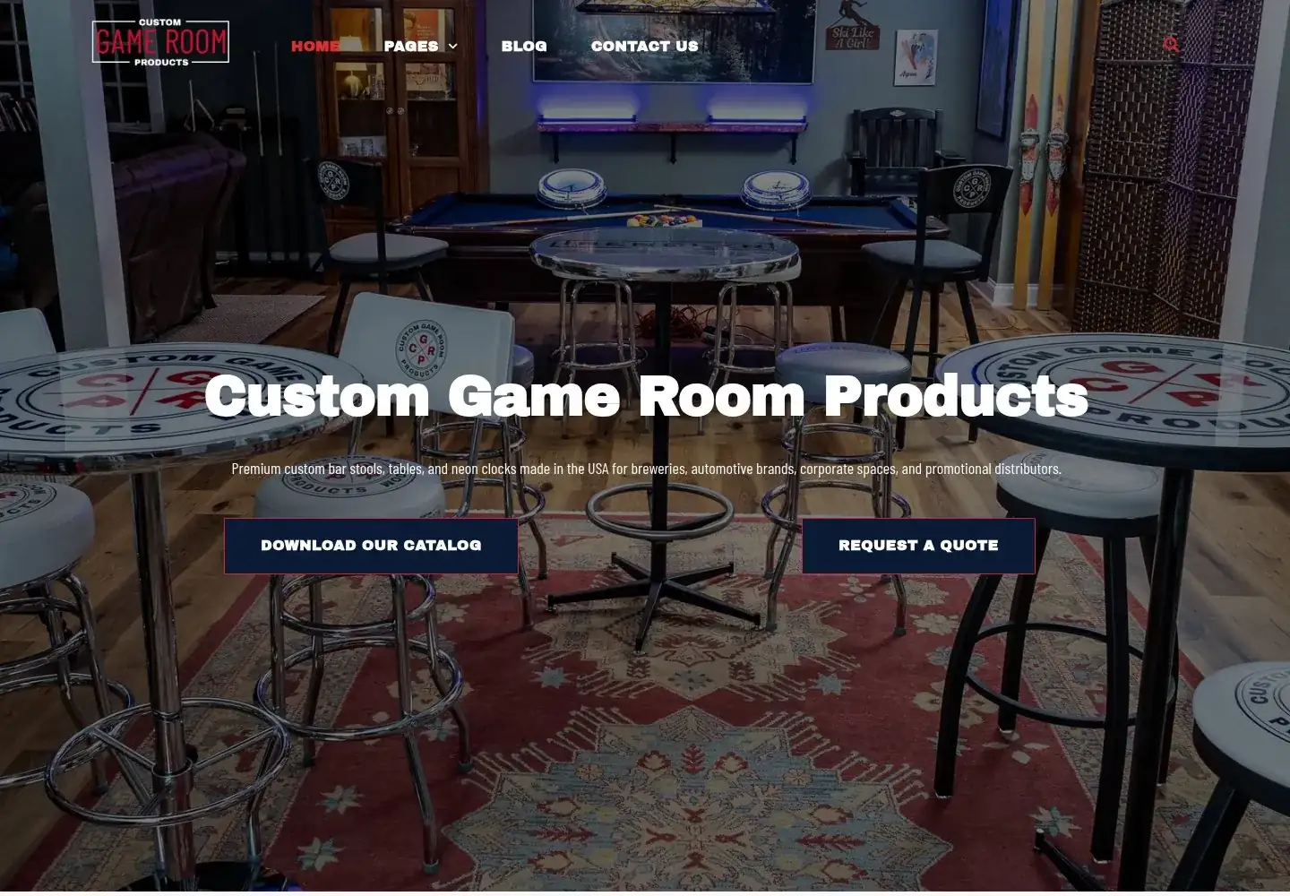 Custom Game Room Products website
